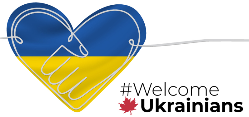 Drawing of a heart with the text “#Welcome Ukrainians” on the bottom right