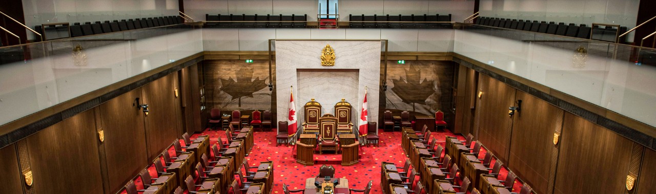 The thrones in the new Senate chamber